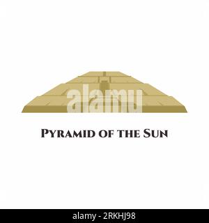 The Pyramid of the Sun in Teotihuacan. It is the largest building and one of the largest in Mesoamerica. Historic cultural city, old ruins of Aztec ci Stock Vector