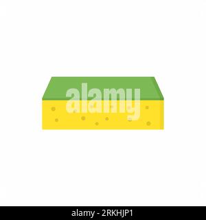 Design icona spugna. Una spugna gialla e verde per la pulizia isolata su sfondo bianco. Lavare i piatti. Un concetto per le aziende di pulizia. Piatto illu Illustrazione Vettoriale