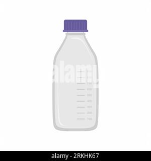Elemento di design icona flacone solventi reagente. Apparecchiature da laboratorio per chimica. Illustrazione chimica, scientifica, vettoriale didattica stile cartone animato piatto Illustrazione Vettoriale