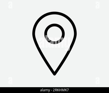 Location Pin Line Icon Position Direction GPS Map Geography Travel Trip Navigation Place Thin Black Outline Shape Vector Symbol Sign Mark Button App Stock Vector