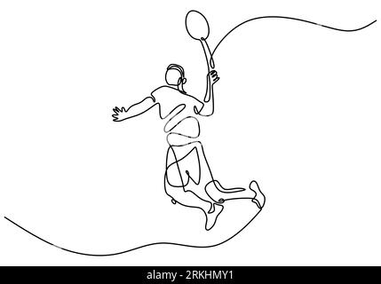 Continuous line drawing of man playing badminton. Character a badminton player is playing with a racket isolated on white background. Sport tournament Stock Vector