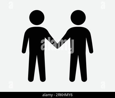 Stick Figure Hold Hand Icon Gay Couple Two Men Holding Relationship Friends Partner LGBT Team Teamwork Black White Vector Clipart Sign Symbo Illustrazione Vettoriale