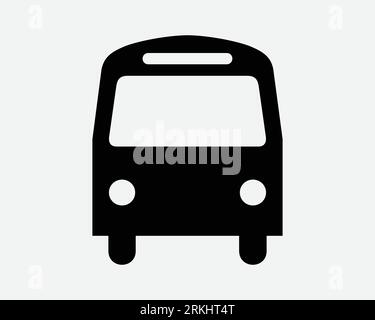 Icona dell'autobus trasporti pubblici Vista frontale frontale veicolo viaggio passeggero Scuola testa di stop silhouette nera simbolo Vector Sign Illustrazione Vettoriale