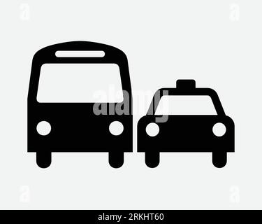 Icona autobus e taxi trasporti pubblici Vista frontale cartello di avvicinamento frontale simbolo cabina passeggeri viaggio in nero simbolo di vettore Illustrazione Vettoriale