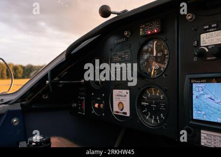 A closeup of an airplane dashboard Stock Photo