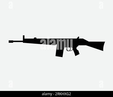 Rifle Gun Icon War Warfare Automatic Fire Assault Weapon Military War Hunting Shoot Shooter Black White Vector Clipart Graphic Artwork Sign Symbol Stock Vector