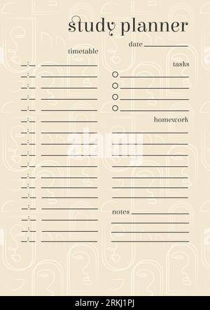 Pagina pianificatore scolastico design astratto minimalista. Calendario scolastico modello vettoriale per studenti e alunni Illustrazione Vettoriale