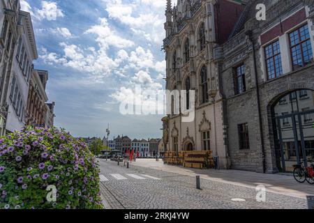 Nome della città Oudenaarde in francese Audenarde situata nella provincia di Oost-vlaanderen in Belgio. Distretto di Gent. Famosa per la produzione di arazzi. V Foto Stock