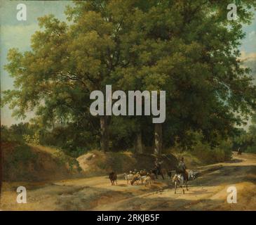 A Shepherd and a Rider on a Country Lane (1823 circa) di Auguste-Xavier Leprince Foto Stock