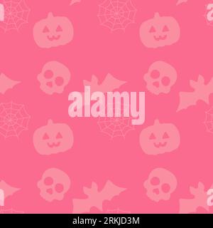 Fantasia rosa Halloween silhouette senza cuciture zucca e teschio. Illustrazione vettoriale Illustrazione Vettoriale