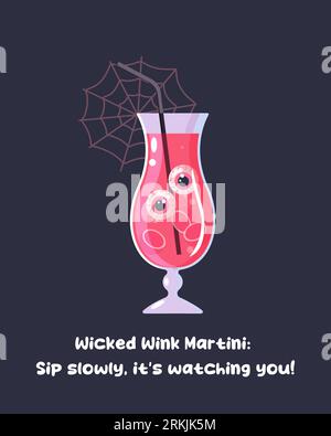 Poster rosa di Halloween, cocktail, ragazza, didascalia, lettering, didascalia divertente. Illustrazione vettoriale Illustrazione Vettoriale