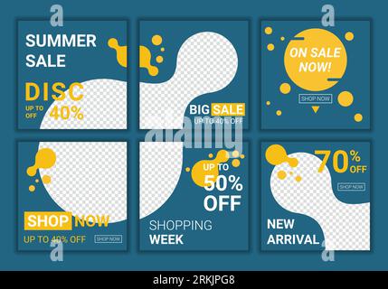 Serie di banner di vendita per il marketing dei prodotti. Le diapositive astraggono un modello di banner unico e modificabile per i social media moderni. Promozione offerta estiva. Vendita elegante e. Illustrazione Vettoriale