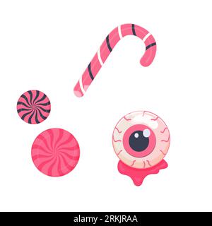 Pink Halloween candy set and eye, vector illustration on white background Illustrazione Vettoriale