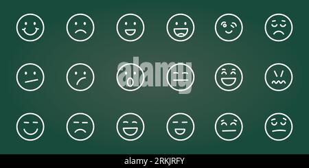 Icona dei volti delle emoji in stile disegnato a mano. Illustrazione vettoriale delle emoticon su sfondo isolato. Concetto di business dei cartelli facciali felici e tristi. Illustrazione Vettoriale