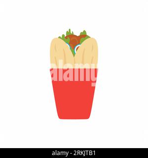 Delicious kebab fast food meat roll with inscription restaurant menu advertising sign design template. Arabic eastern toasty kebab meal. Shaurma or bu Illustrazione Vettoriale