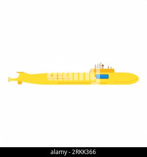 Sottomarino giallo in stile elemento piatto isolato su sfondo bianco. Illustrazione Vettoriale