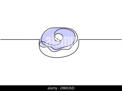 Singola linea continua di ciambelle blu. Grandi ciambelle blu a una linea isolate su sfondo bianco. Illustrazione Vettoriale