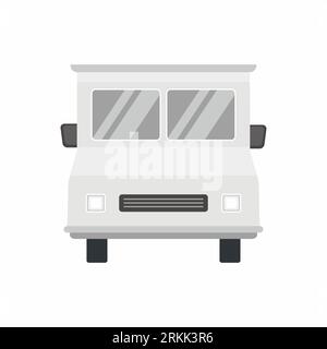 White food truck with front view detailed vector cartoon flat style. Realistic delivery service vehicle isolated on white background for advertising d Stock Vector