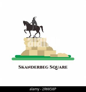 Piazza Skanderbeg è la piazza principale nel centro di Tirana, Albania. Grande piazza con museo, teatro dell'opera e moschea che la circondano. Bel posto Illustrazione Vettoriale