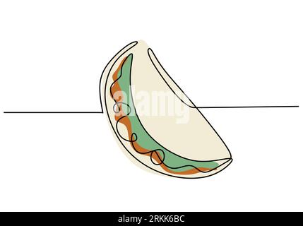 Una linea continua di grande kebab delizioso. Un grande e delizioso kebab a una linea isolato su sfondo bianco. Illustrazione Vettoriale