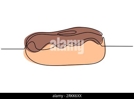 Single continuous line of Big brown donuts. Big brown donuts in one line style isolated on white background. Stock Vector