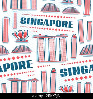 Vector Singapore Seamless Pattern, sfondo ripetuto con illustrazione del famoso paesaggio cittadino di singapore su sfondo bianco per la carta da imballaggio, decorati Illustrazione Vettoriale