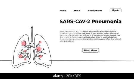 One continuous line of lungs isolated on white background for web landing page. Stock Vector