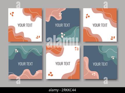 Set di modelli di post sui social media per offerte speciali. Colorato stile minimalista squadrato astratto. Elementi di progettazione per social media, post di blog, banner, c Illustrazione Vettoriale