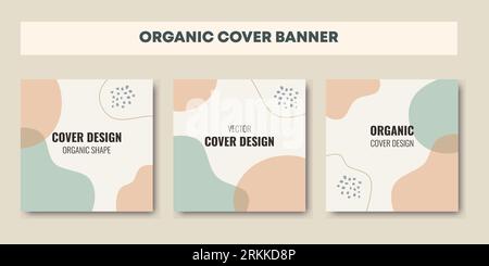 Set di tre modelli per il post dei feed dei social media. Motivo alla moda con colori pastello e forme organiche. Ideale per post sui social media, app mobili e banner Illustrazione Vettoriale