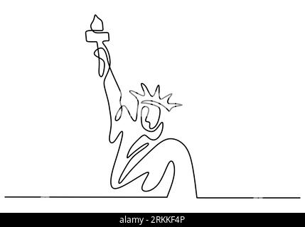 Statua della libertà in un disegno continuo. Edificio simbolo di New York isolato su sfondo bianco. Famosa statua mondiale. Minimali semplici e moderni Illustrazione Vettoriale