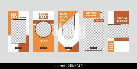 Set di modelli di progettazione IG stories. Punti salienti, storia, post ed elementi. Promozione Fashion super sale con stile minimalista. Sfondo vettore per soc Illustrazione Vettoriale