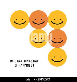 Giorno internazionale della felicità sorriso giorno striscione. Di buon umore. Concetto divertente. Illustrazione dell'icona sorriso. Modello di sfondo vettoriale. Poster del giorno felice sorriso B. Illustrazione Vettoriale