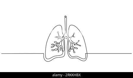 Una linea continua di polmoni isolata su sfondo bianco. Illustrazione Vettoriale