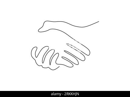 Continuous one line vector illustration of a handshake. Business agreement concept isolated on white background. Shaking hands of business partners dr Stock Vector