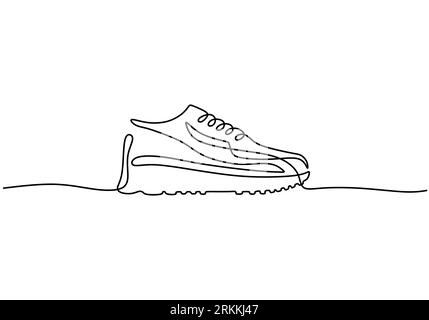 Sneakers continue a una linea. Scarpe sportive dallo stile minimalista. Concetto di viaggiatore turistico isolato su sfondo bianco. Illustrazione vettoriale Illustrazione Vettoriale