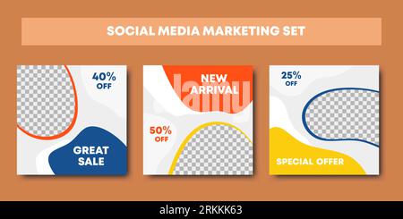 A bundle modern promotion square web banner for social network post template. Social media for fashion and shop. Promotional web banner for social med Illustrazione Vettoriale