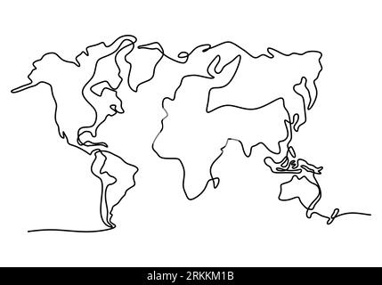 Mappa del mondo una linea disegnata su sfondo bianco isolato. Icona mappa mondo simile a Globe per istruzione, viaggi in tutto il mondo, infografica, Scienza, Web Pr Illustrazione Vettoriale