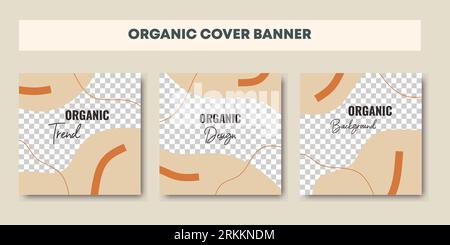 Set di social media astratto. Forme curve disegnate a mano colori pastello alla moda. Elementi geometrici semplici moderni post sui social media sfondi raccolta V Illustrazione Vettoriale