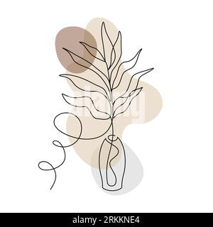 Minimalist plant continuous line drawing with boho splash color. Good for poster and wall art trendy design. Illustrazione Vettoriale