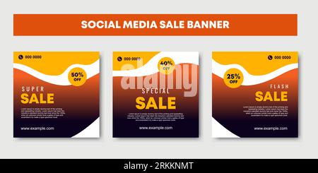 Set modern wave fluid template with gradient black, orange, yellow gradation for promotional. For social media post, stories, story, internet web bann Illustrazione Vettoriale