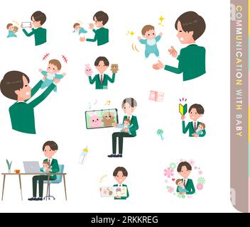 A set of blazer schoolboy who communicate with their baby.It's vector art so easy to edit. Stock Vector