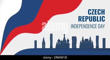 Czech republic independence day banner. City with flag for community national holiday. Stock Vector