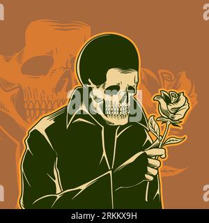 Teschio colorato vintage con illustrazione vettoriale isolata floreale per il lavoro Logo, t-shirt di merchandising mascotte, adesivi e disegni di etichette, poster, greetin Illustrazione Vettoriale