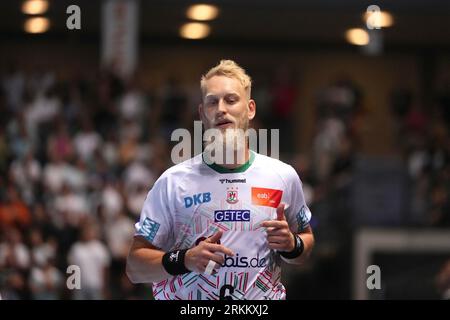 Wetzlar, Germania. 25 agosto 2023. Wetzlar, Germania, 25 agosto 2023: Matthias Musche ( 6 Magdeburg ) durante la partita Liqui Moly Handball-Bundesliga tra HSG Wetzlar e SC Magedeburg alla Buderus-Arena di Wetzlar, GERMANIA. (Julia Kneissl/SPP) credito: SPP Sport Press Photo. /Alamy Live News Foto Stock