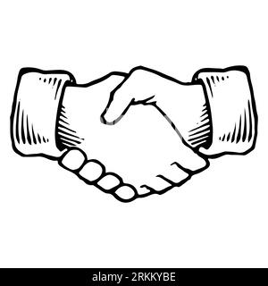 Hand drawn sketch of handshaking. Vector doodle illustration of hands shaking to a mutual agreement in a business partnership. Business partner concep Stock Vector