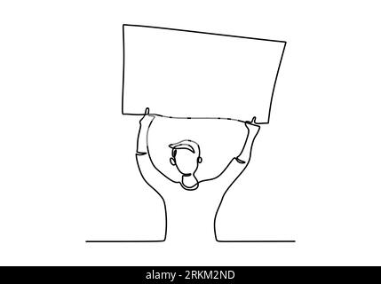 Disegno continuo a una linea di una scheda dimostrativa di sollevamento uomo. Concetto di linea del primo giorno di democrazia isolato su sfondo bianco. Illustrazione Vettoriale