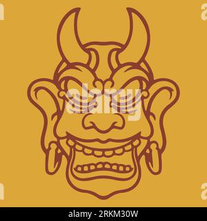 Illustrazione vettoriale del cartone animato con maschera africana tribale su sfondo giallo. Una maschera tradizionale. Cartone animato Aztec maya etnico guerriero tradizionale arte primitiva. Illustrazione Vettoriale