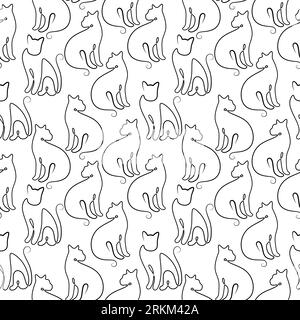 Una linea singola continua di disegno astratto senza cuciture Cat isolato su sfondo bianco dal design minimalista. Illustrazione Vettoriale