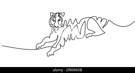 Continuous one line drawing of big Tiger starring at you Stock Vector