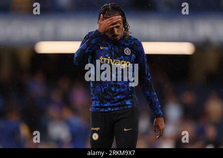 Londra, Regno Unito. 25 agosto 2023. 25 agosto 2023; Stamford Bridge, Chelsea, Londra, Inghilterra: Premier League Football, Chelsea contro Luton Town; Malo gusto di Chelsea durante il warm up Credit: Action Plus Sports Images/Alamy Live News Foto Stock